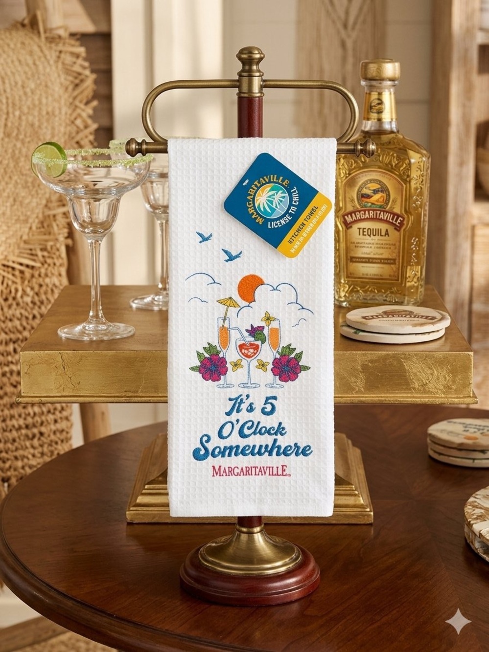 Margaritaville White Towel with Blue, Orange and Pink Tropical Graphics